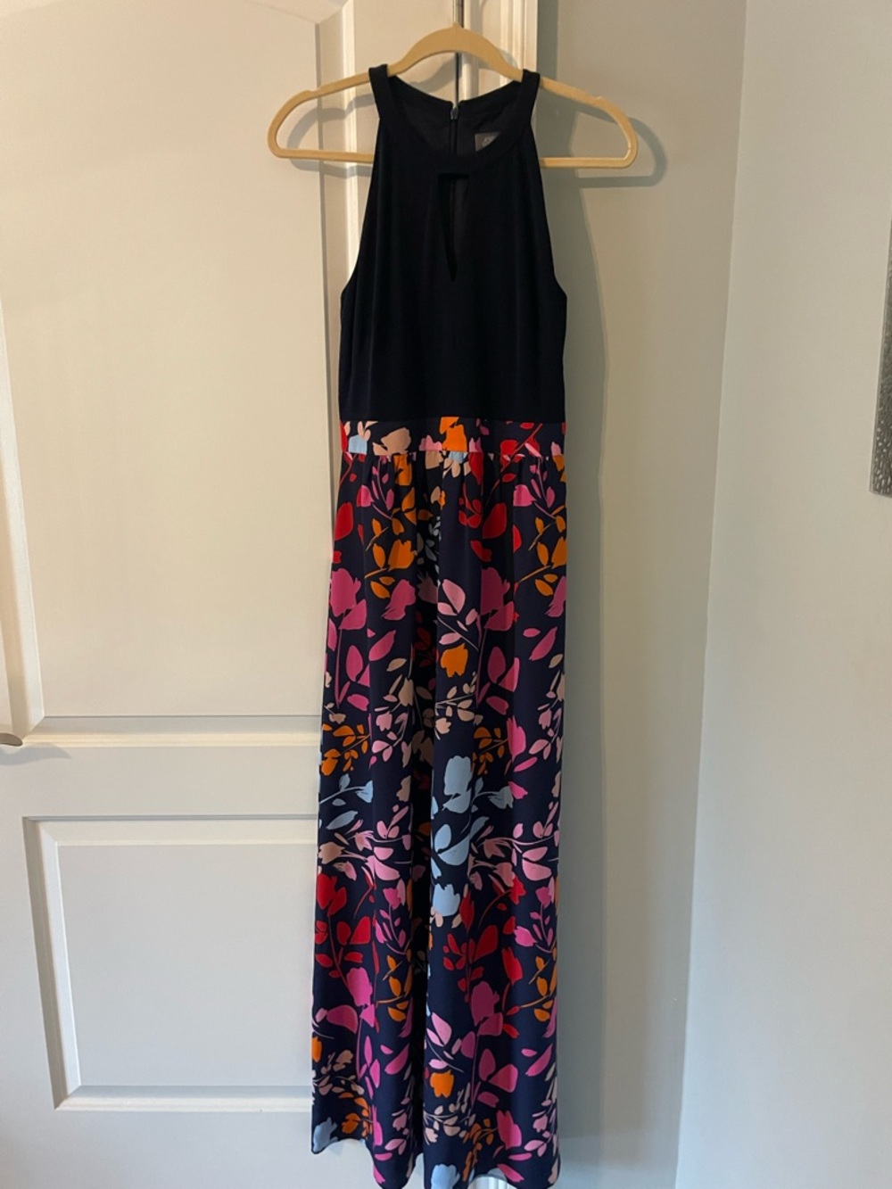 Vince Camuto Navy Halter Floral Maxi Dress